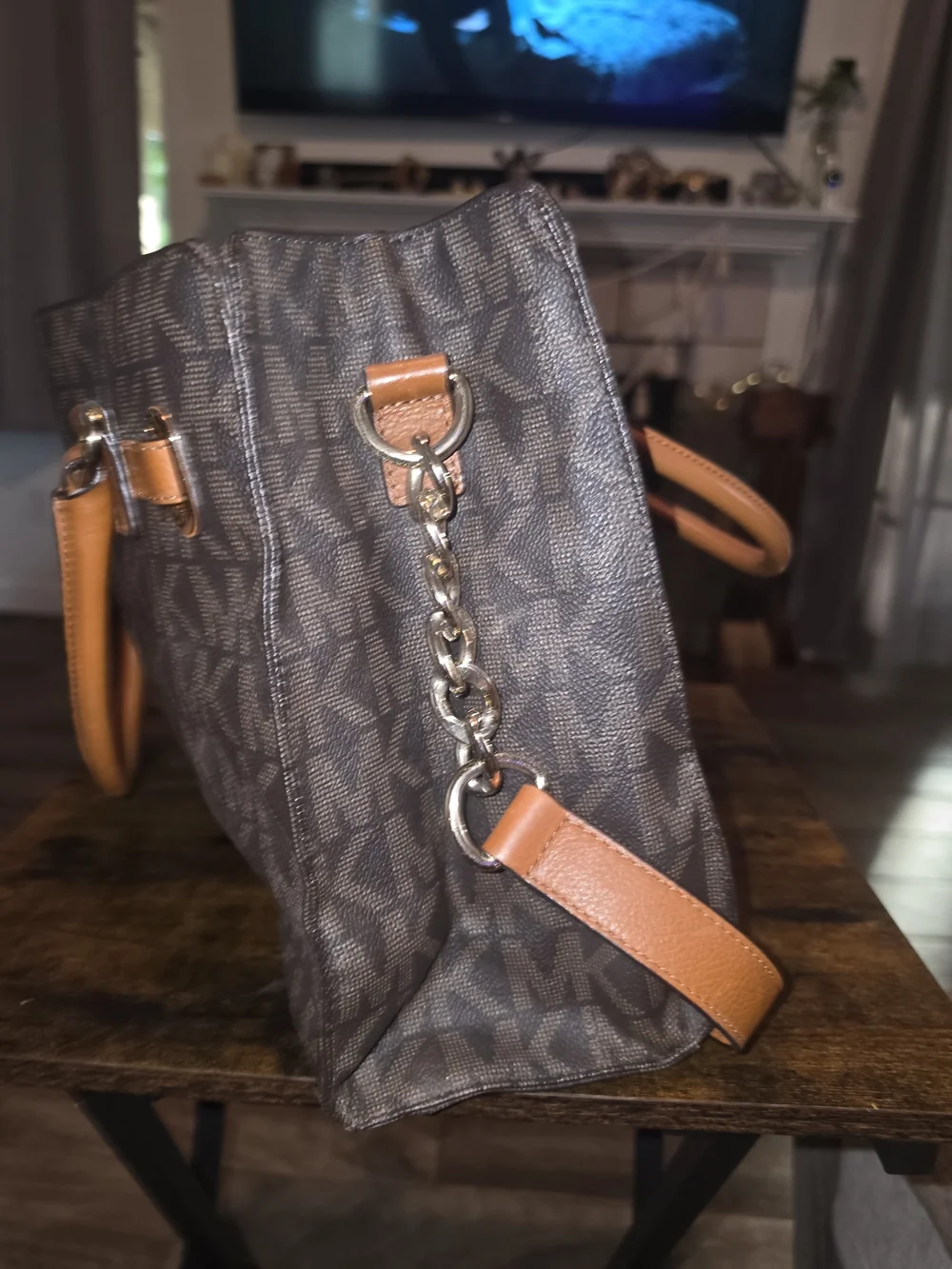 Michael Kors MK Signature Brown Satchel Tote Handbag